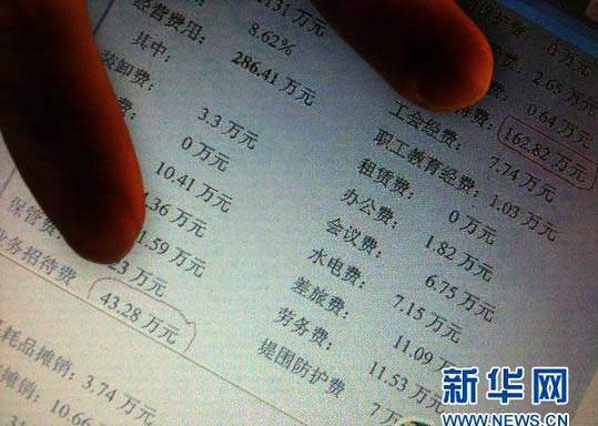 2011年1月13日 “最牛煙草局長”的家族聯(lián)絡圖網絡帖子上列出了汕尾煙草公司2010年3月的支出明細，其中當月兩項業(yè)務招待費合計為206．1萬元（2010年12月30日攝）。新華社記者 盧漢欣 攝