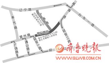 青島登州路禁行路段調(diào)流示意圖。