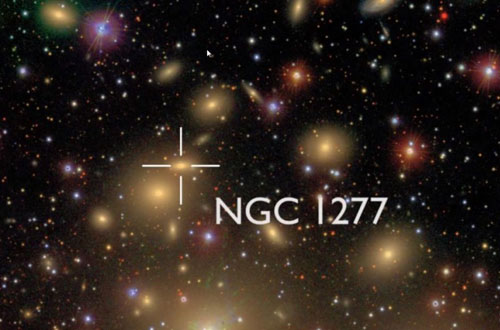 小型星系NGC 1277位于英仙座星系群，對比其它星系，NGC 1277星系非常緊密和扁平，其中包含著一個巨大的黑洞，質(zhì)量是太陽的170億倍