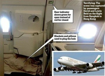 阿航A380空中艙門(mén)松開(kāi) 空姐用毛毯堵住繼續(xù)飛