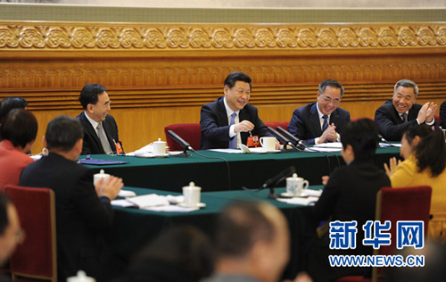 3月6日，中共中央總書記、國家主席、中央軍委主席習近平參加十二屆全國人大二次會議廣東代表團的審議。 新華社記者謝環(huán)馳攝
